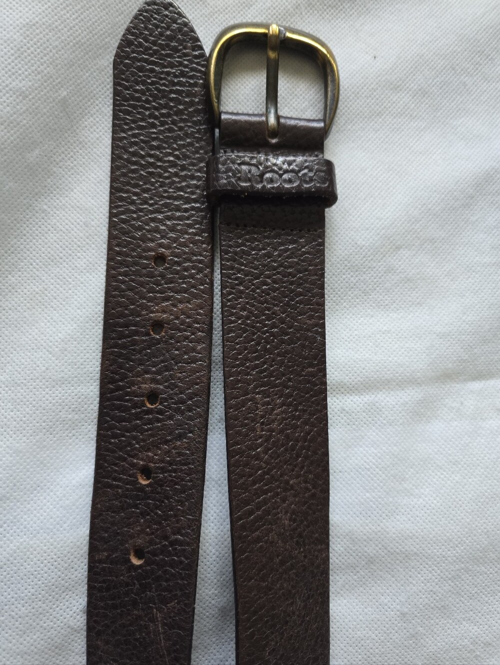 Roots Brown Leather Men's Belt with Brass Buckle - Size XL 38in To 42in